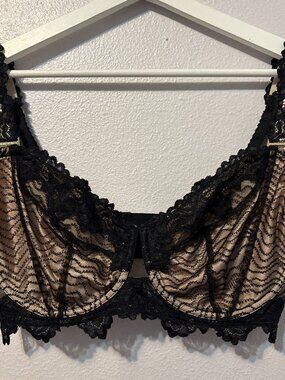 Pleasure State VIP Black Nude Lace Underwire Bra 36G Luxury Designer P0203159